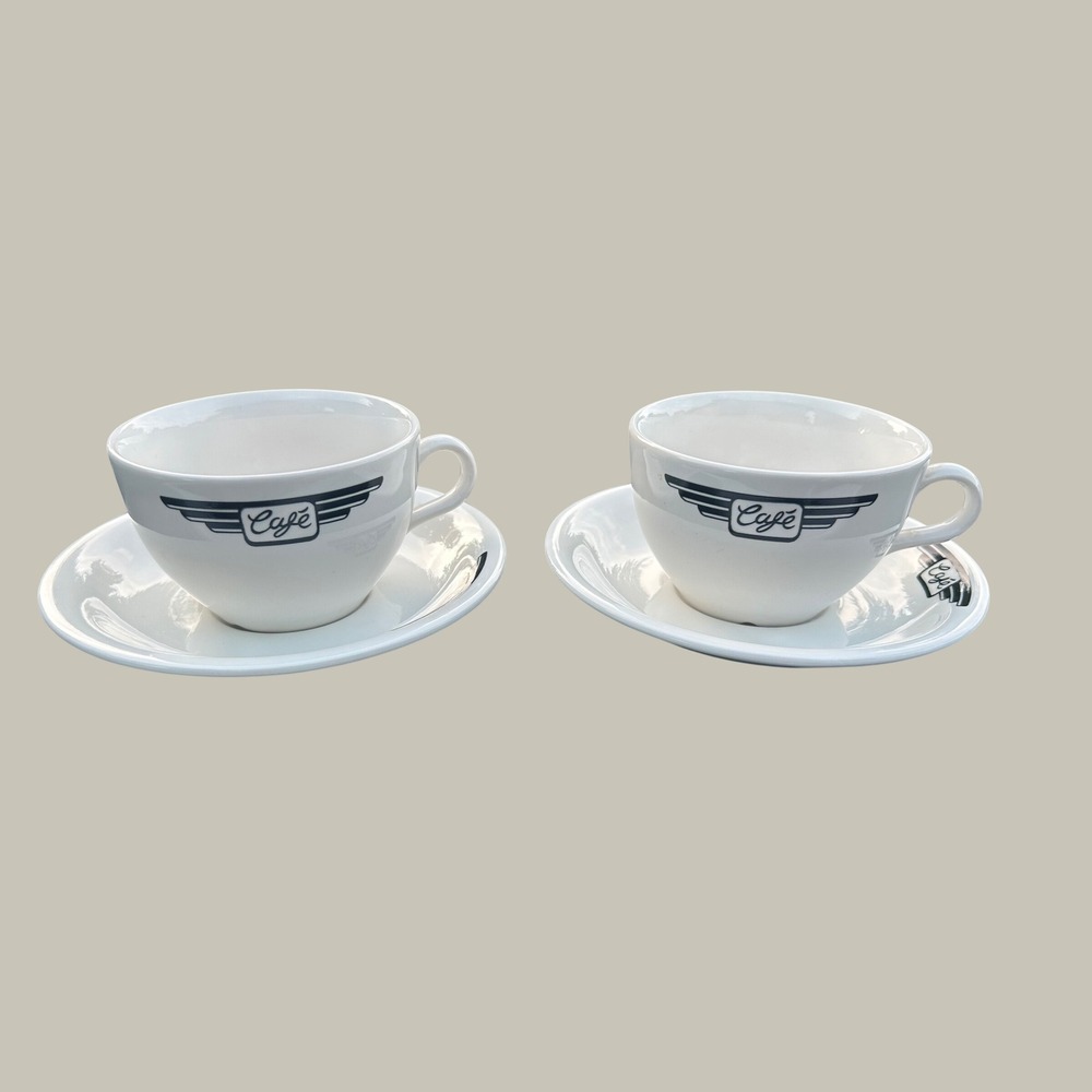 John Tams England Cafe Cup and Saucer Set White Black Retro Logo 2 Piece Set
